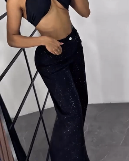 Decorated High-Waist Straight-Leg Pants (Pre-Sale)