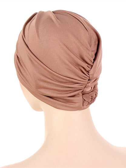 Women Lady Muslim Braid Head Turban Wrap Plain Color Islamic Arab Cap Hat Hair Loss Bonnet Beanies for Women