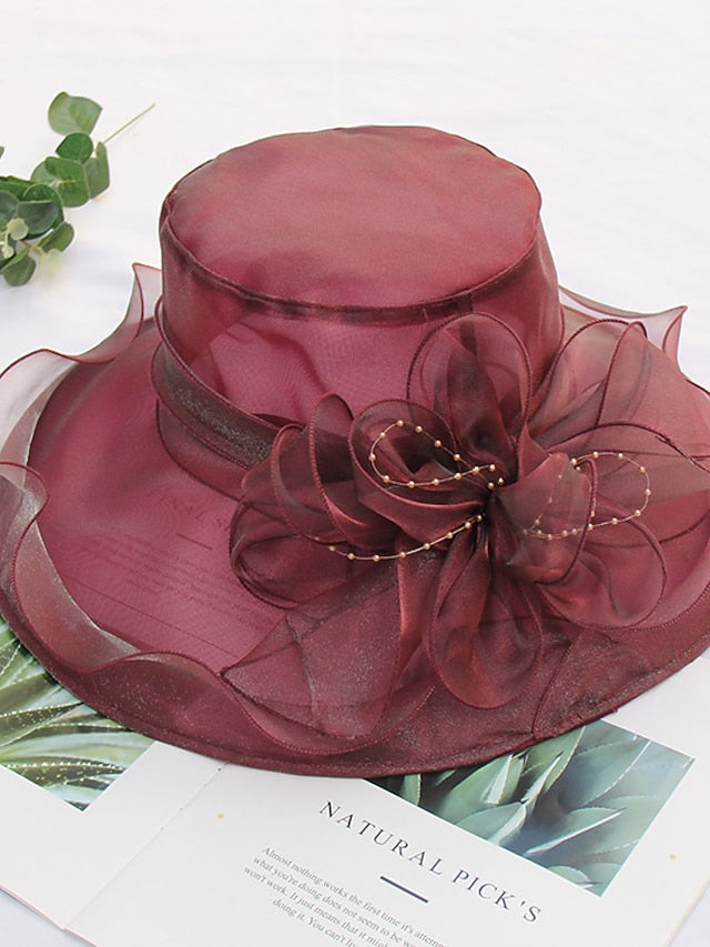 Party Hat Party Wedding Special Occasion Flower Solid Color Beige Black Hat White Gray Fall Spring Summer for Women