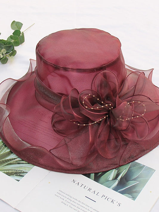 Party Hat Party Wedding Special Occasion Flower Solid Color Beige Black Hat White Gray Fall Spring Summer for Women