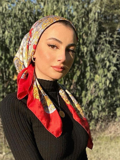 New Fashion Women Silk Scarf Square Holiday Print Head Scarfs Female Satin Hijab Scarves Shawl Wrap Lady Headband Foulard for Women