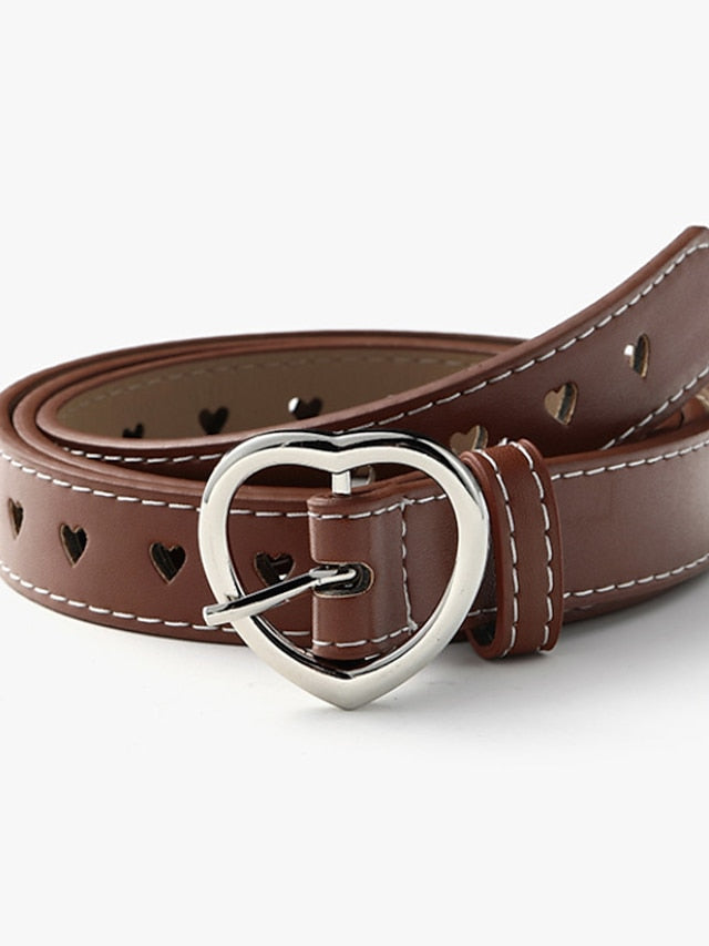 Unisex PU Buckle Belt PU Leather Prong Buckle Heart Casual Classic Party Daily White Black Brown Coffee for Women