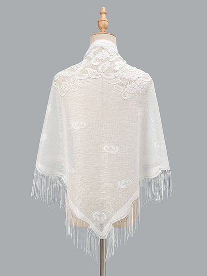 1 PC Solid Color New Spring Summer Breathable Loose Hollow Shawl Women Fashion Tassel Scarf Beach for Travel Vacation for Women