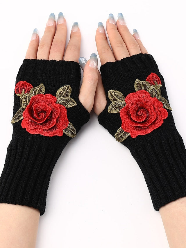 Fingerless Gloves Warm Winter Gloves Gift Daily Flower / Floral Polyester Acrylic Fibers Cosplay Casual 1 Pair for Women