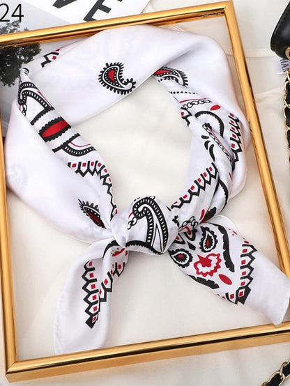 Vintage Print Silk Shawl Square Scarf for Women Satin Hijab Fashion Wraps Neckerchief Female Hair Bands Ribbon Headband Bandana for Women