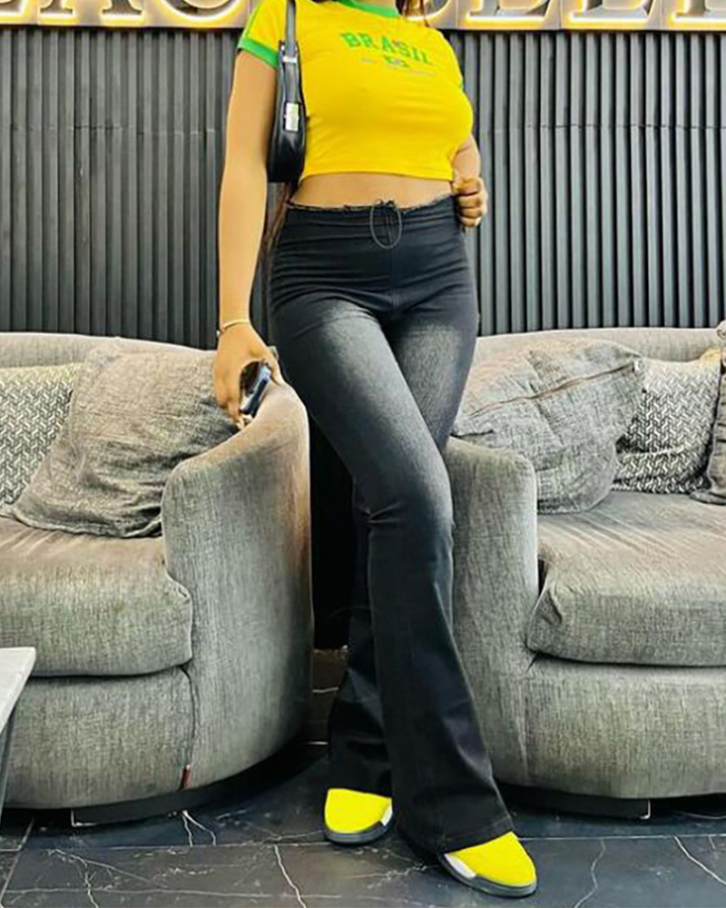 High-Waisted Stretch-Denim Slacks