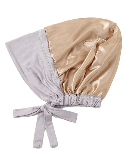 Muslim Satin Hijab Cap Full Cover Inner Hat Islamic Head Wear Stretch Turban Underscarf Bonnet Straps Headband for Women
