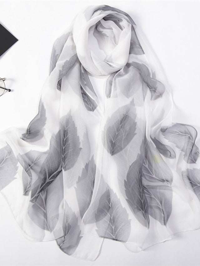 1pcs Colored Leaves Women Elegant Chiffon Georgette Bandana Scarf Summer Beach Travel Sun Protection Thin Soft Hijab for Women
