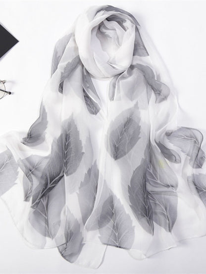 1pcs Colored Leaves Women Elegant Chiffon Georgette Bandana Scarf Summer Beach Travel Sun Protection Thin Soft Hijab for Women