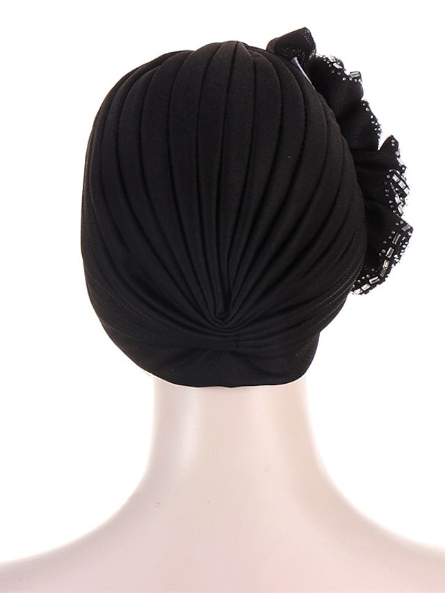 Lastest Flower Turban Bonnet for Women Muslim Hijab Headscarf Cap Wedding Party Headwear Turbante African Headtie for Women