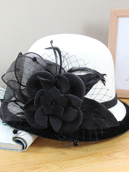 Party Hat Party Wedding Special Occasion Flower Flower Black White Hat Gray Fall Winter Spring Holiday for Women