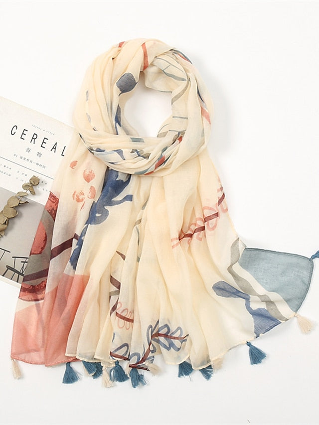 Rectangle Scarf Dailywear Holiday Outdoor Yellow Scarf Floral for Women