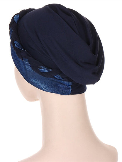 Muslim Turban Glitter Braids Women Forehead Cross Inner Hijab Islamic Head Wrap Arab Underscarf Bonnet Stretchy Cap for Women