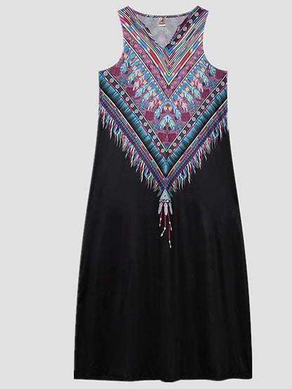 A Line Dress Maxi long Dress Black Sleeveless Floral Leopard Print Summer V Neck Stylish  5XL for Women