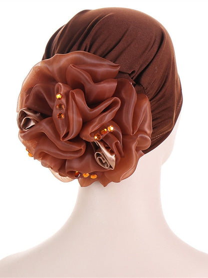 Women Solid Color Back Big Flower New Turban Muslim Hijab Caps Satin Flowers Arab Wrap Inner Hijabs Bonnet Hat Headdress for Women