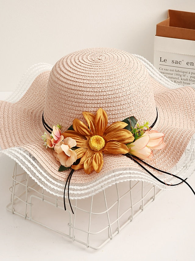 Sun Hat Straw Hat Daily Holiday Flower / Plants Straw Lace Vacation Beach Sunscreen 1 pcs for Women