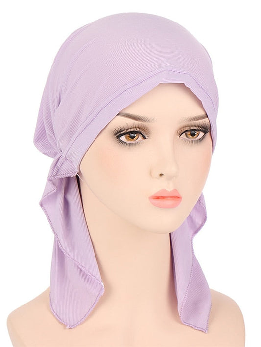 New Elastic Solid Color Wrap Head Scarf Hats Muslim Turban Bonnet For Women Inner Hijab Hat Fashion Female Turbantes Caps for Women