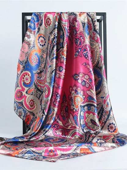 Vintage Flowers Square Scarf For Women Shawls Neckerchief Female Print Headband On the Head Wraps Foulard Hijab Hair Bands 90*90cm for Women