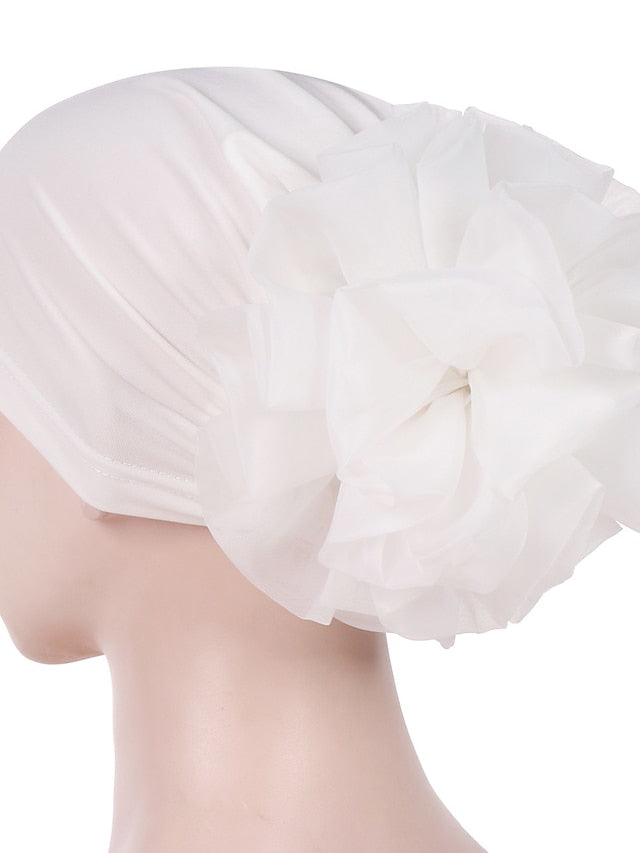 1pcs Women Floral Solid Hat Flower Stretchy Turban Bonnet Ladies Bandanas African Head Wrap for Women