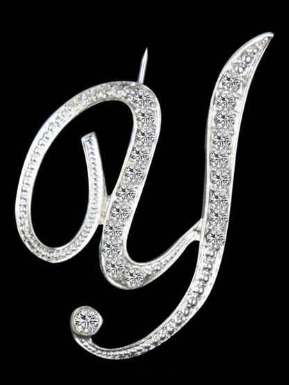 letter brooch pins initial rhinestone brooch for women crafts silvery m for Women