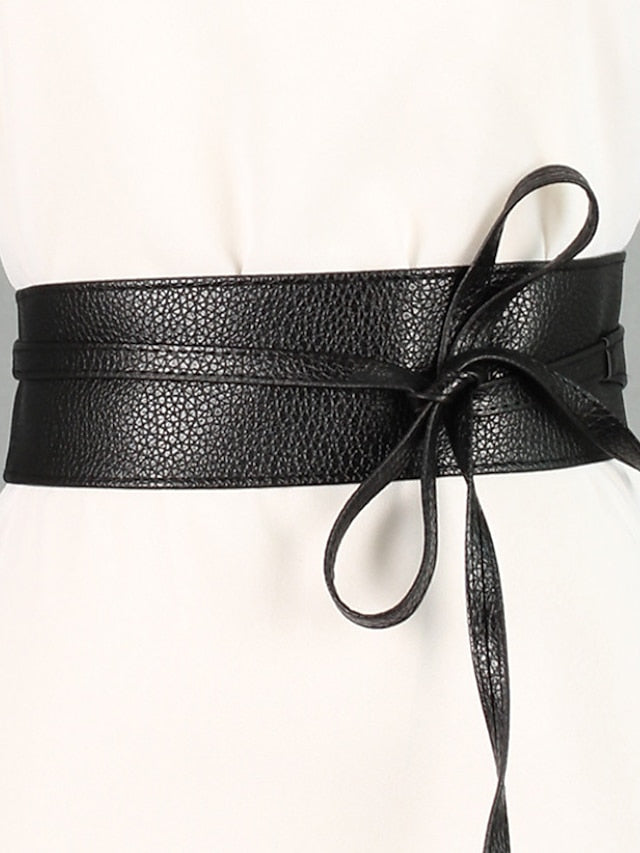 Unisex Wide Belt PU Leather Buckle Free Knot Decor Casual Classic Party Daily White Black Coffee for Women