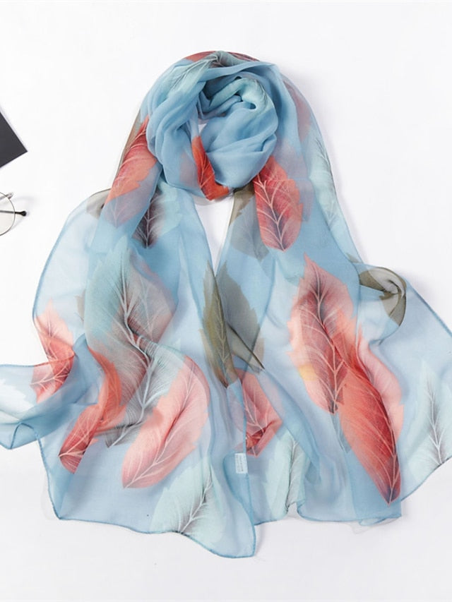 1pcs Colored Leaves Women Elegant Chiffon Georgette Bandana Scarf Summer Beach Travel Sun Protection Thin Soft Hijab for Women