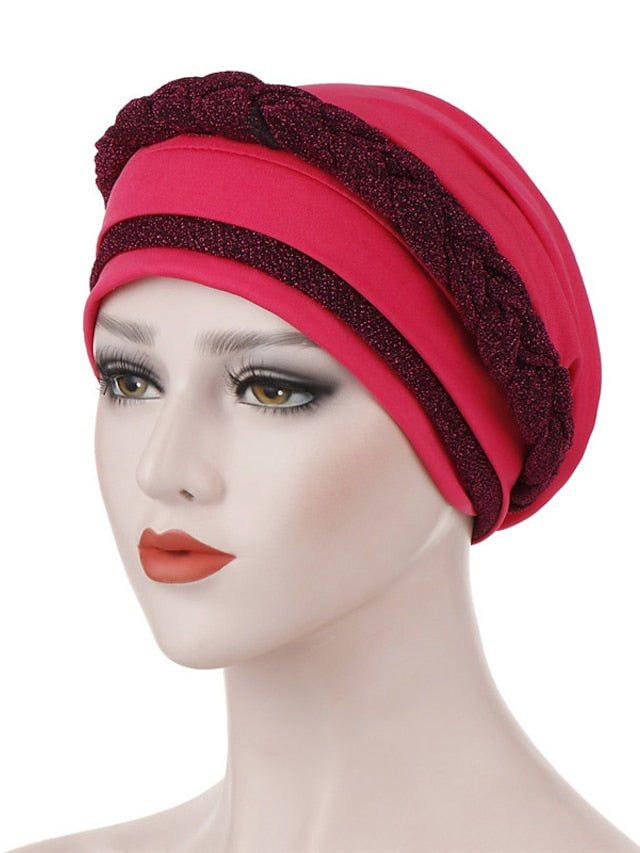 India Muslim Women Hijab Hat Two Color Splicing Cap Braid Turban Headscarf Islamic Head Wrap Lady Beanie Bonnet Hair Loss Cover for Women