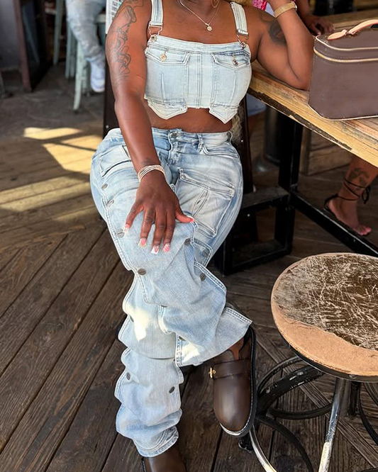 Multi-Pocket Straight-Leg Jeans