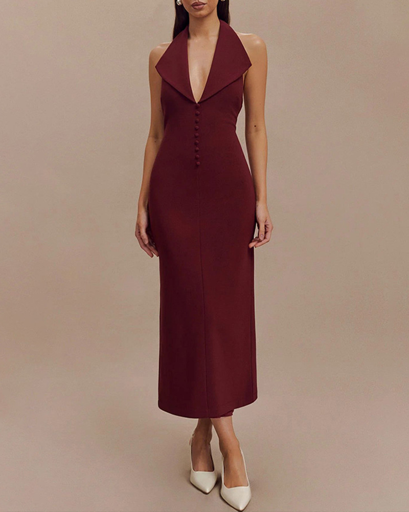 Halter Neck Lapel Hip Dress