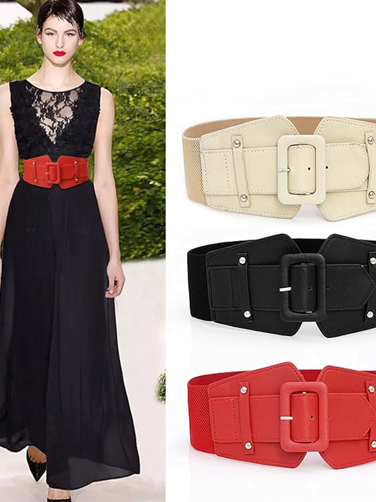 Corset Belt PU Leather Prong Buckle Plain Formal Vintage Retro Work Daily Leopard Black Red & White Beige for Women