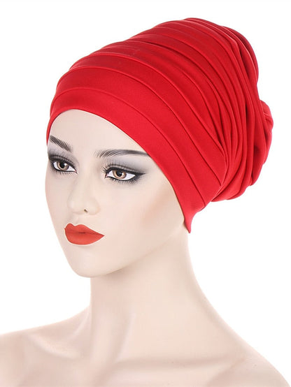 Candy Color Ladies Head Wraps Muslim Hijab Bonnets Fashion Headgear Trendy Elastic Full Body Pleated Turban Cap for Women for Women