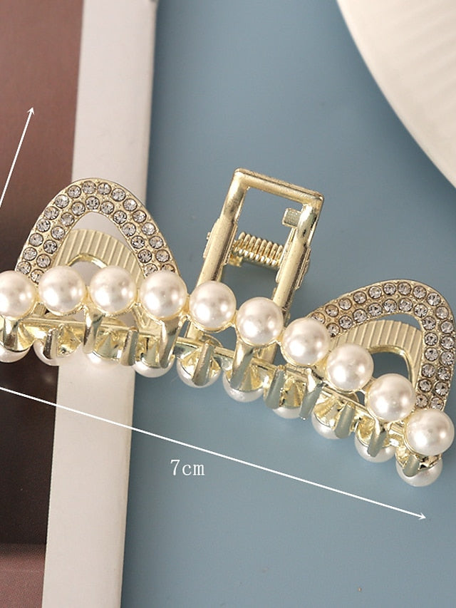 AOPRIE Pearl Metal Hair Clips for Women 2.5 In Small Size Claw Clip for Girls Hair Clips Claw Hair Accessories for Women Gold for Women
