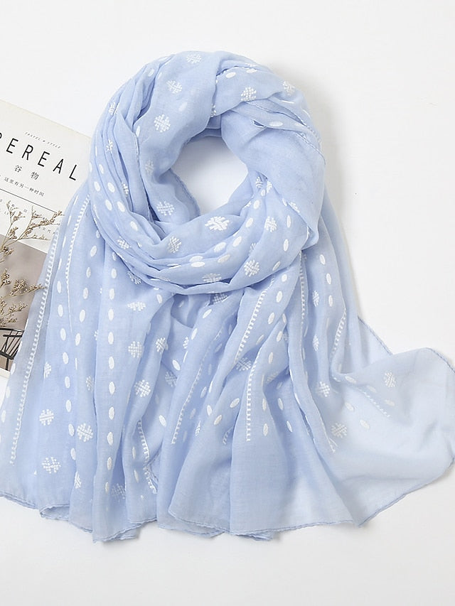 Women Fashion Solid Colors Scarf Print White Polka Dot Scarves Women Muslim Hijab Long Shawl Arab Turban 185*85cm for Women