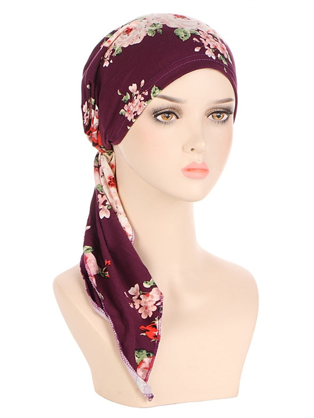 Muslim Printed Hijab Hat Turban Hair Care Cap Indian Beanie Flower Head Wrap Scarf Cover Hair Loss Headwear Bonnet New for Women