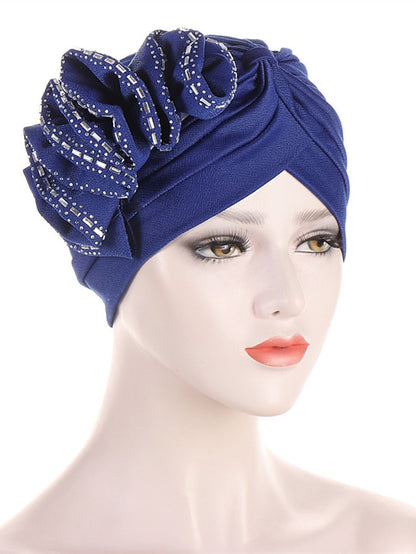 Lastest Flower Turban Bonnet for Women Muslim Hijab Headscarf Cap Wedding Party Headwear Turbante African Headtie for Women