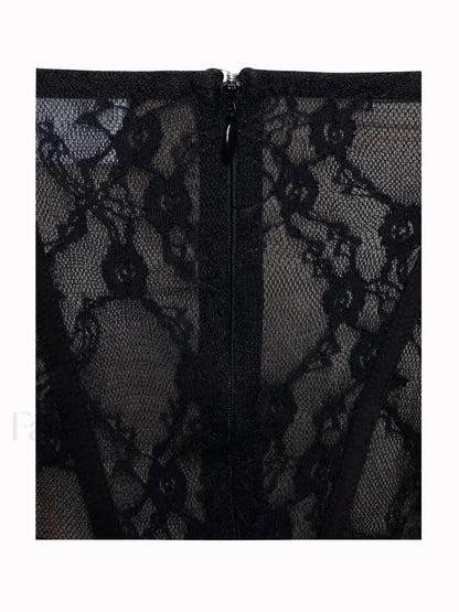 Quennell Black Lace Charming Corset Maxi Dress