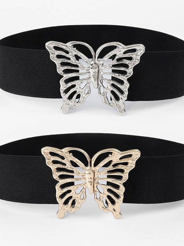 Wide Belt Nylon Metal Bucke Bow Decor Formal Casual Party Daily Silver Gold for Women