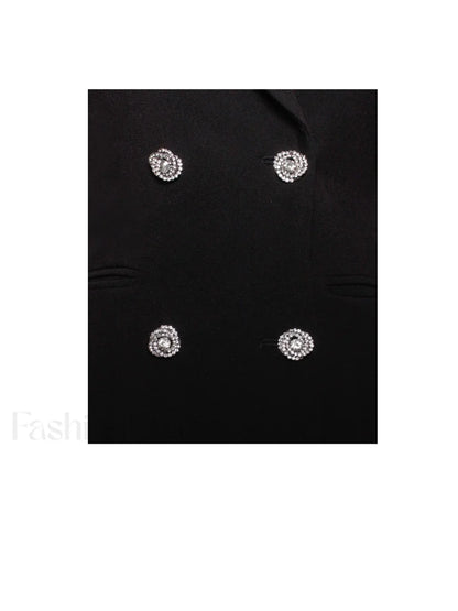 Quilla Black Feather Crystal Graceful Sleeve Backless Blazer Dress