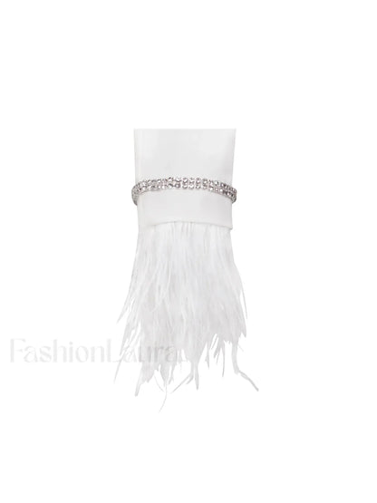 Quilla White Feather Crystal Graceful Sleeve Backless Blazer Dress