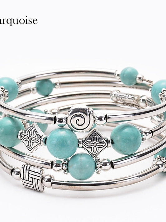 1 Pc Per Set Dark Blue Bracelet Bangles Retro Vintage Theme Natural Turquoise Bracelet Jewelry Royal Blue For Daily for Women