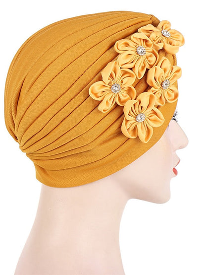 Elegant Women Five Flowers Turban Caps Muslim Elastic Crystal Party Headscarf Bonnet Ladies Hair Accessories Indian Cap for Women