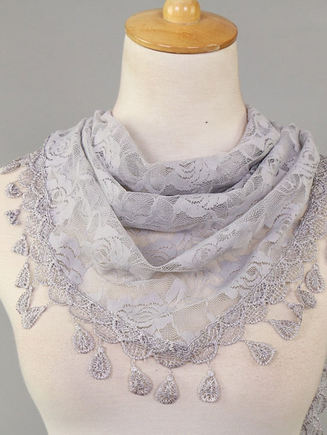 1pcs Solid Triangle Scarf for Church Shawl Catholic Church Prayer Shawl Hollow Floral Spanish Mantilla Lace Veil Wedding Cape for Women for Women