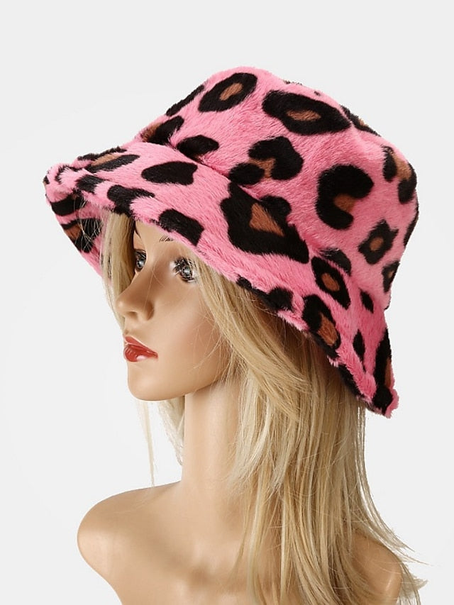 New Winter Bucket Hats Fluffy Fur Men Women Panama Hat Fashion Warm Fisherman Cap Multi Color Leopard Printed Hat for Women