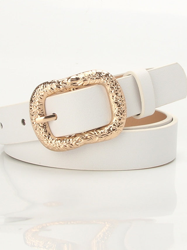 Unisex PU Buckle Belt PU Leather Prong Buckle Plain Casual Classic Party Work Black Brown Coffee White for Women