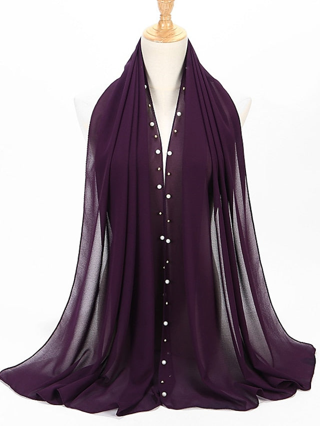 Bubble Chiffon Scarf Plain Shawls Golded Beaded Pearl Scarf Women Hijab Muslim Scarf for Women