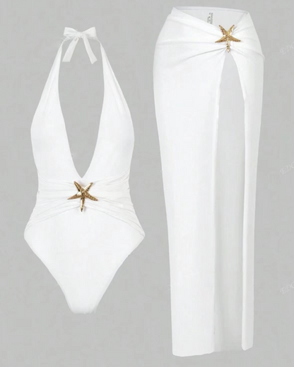 Sexy V-Neck One-Piece Swimsuit Dress