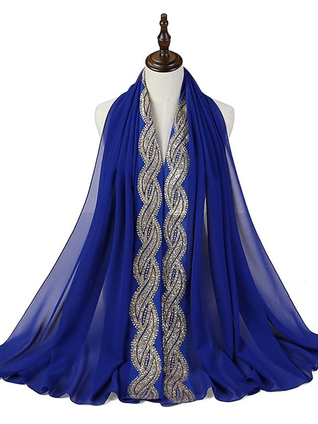 New Muslim Chiffon Hijab for Women Scarf with Sequins Femme Islam Glitter Headscarf Islamic Hijab Shawls Wraps for Women