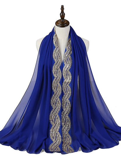 New Muslim Chiffon Hijab for Women Scarf with Sequins Femme Islam Glitter Headscarf Islamic Hijab Shawls Wraps for Women