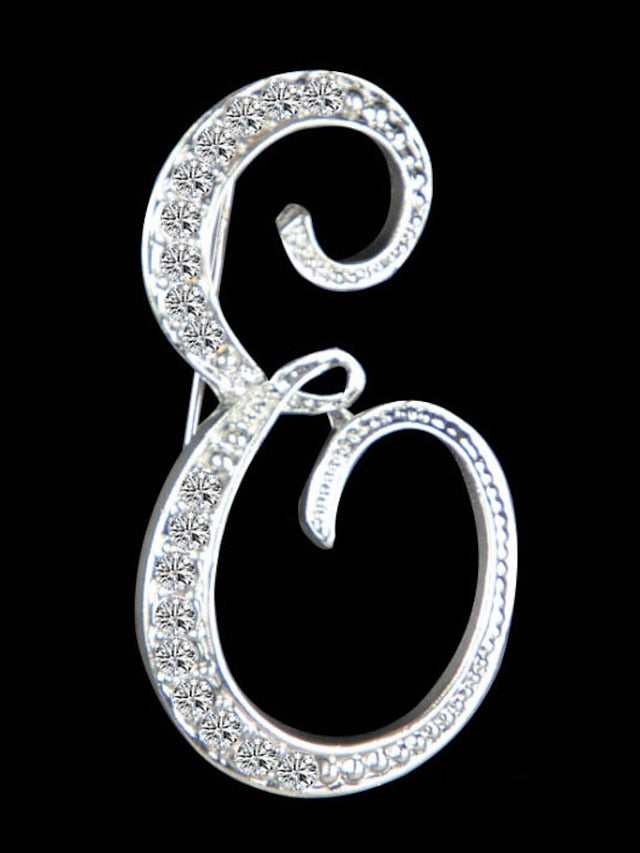 letter brooch pins initial rhinestone brooch for women crafts silvery m for Women
