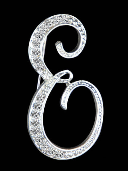 letter brooch pins initial rhinestone brooch for women crafts silvery m for Women